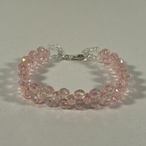 Light Pink Faceted Acrylic Bead Bracelet with Cross Weave Pattern NWT